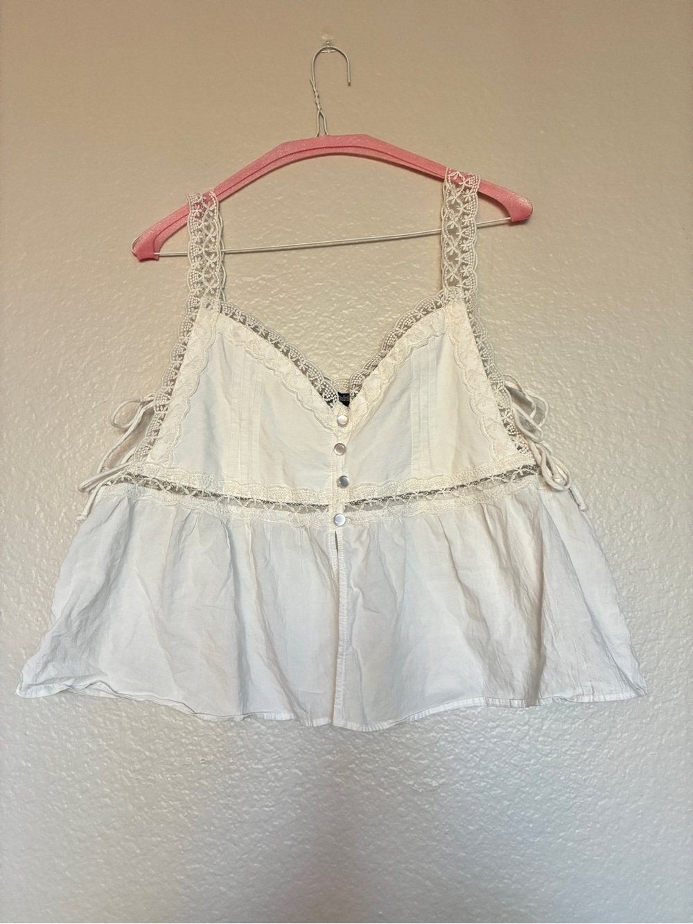 Wild Fable Size M White Lace-Trim Babydoll Crop Tank Top Coquette Fairy Western